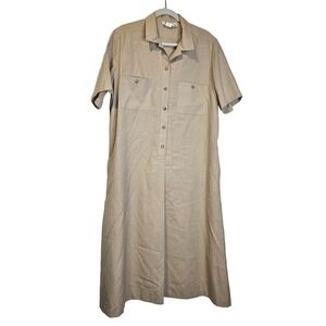 Vintage 90s Orvis 20 Khaki Brown Tan Shirt Dress Lagenlook Classic Midi